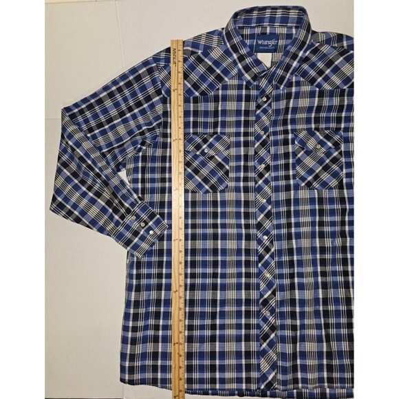 Wrangler Western Shirts Pearl Snap Plaid Blue Checked Button Shirt Men's Size XL - Picture 6 of 8